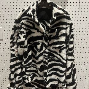 MNMI Black and White Zebra Print Teddy Jacket, Size M